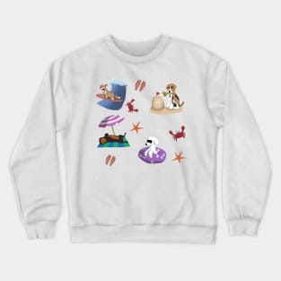 Dogs being cute at the beach pattern and sticker pack Crewneck Sweatshirt